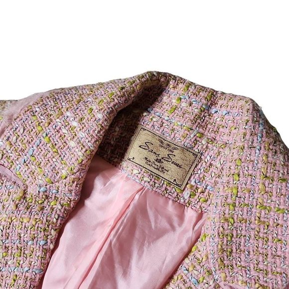 Sans Souci tweed frayed fringe wool blend Chanel vibes blazer sports coat - Picture 6 of 7